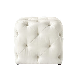 Homeroots 20" White Linen Cube Ottoman Cream White,Linen  487807