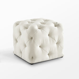 Homeroots 20" White Linen Cube Ottoman Cream White,Linen  487807