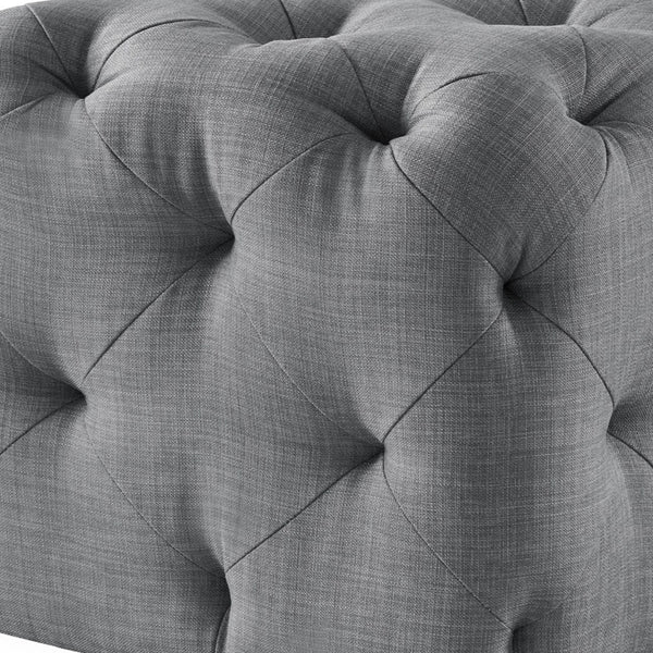 Homeroots 20" Light Gray Linen Tufted Cube Ottoman Light Grey,Linen  487808