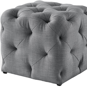 Homeroots 20" Light Gray Linen Tufted Cube Ottoman Light Grey,Linen  487808