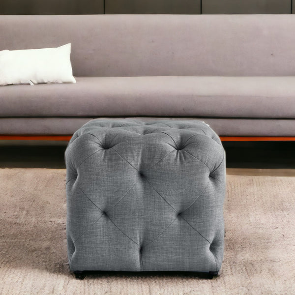 Homeroots 20" Light Gray Linen Tufted Cube Ottoman Light Grey,Linen  487808