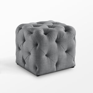 Homeroots 20" Light Gray Linen Tufted Cube Ottoman Light Grey,Linen  487808