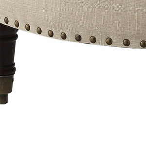 Homeroots 32" Beige Linen And Brown Rolling Tufted Round Storage Beige  487809