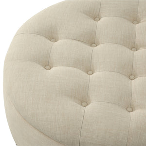 Homeroots 32" Beige Linen And Brown Rolling Tufted Round Storage Beige  487809