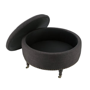 Homeroots 32" Charcoal Linen And Brown Rolling Tufted Round Storage Charcoal  487810