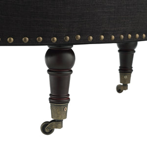 Homeroots 32" Charcoal Linen And Brown Rolling Tufted Round Storage Charcoal  487810