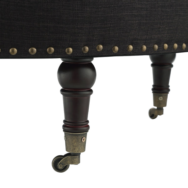 Homeroots 32" Charcoal Linen And Brown Rolling Tufted Round Storage Charcoal  487810