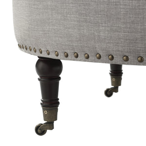 Homeroots 32" Gray Linen And Brown Rolling Tufted Round Storage Grey  487811