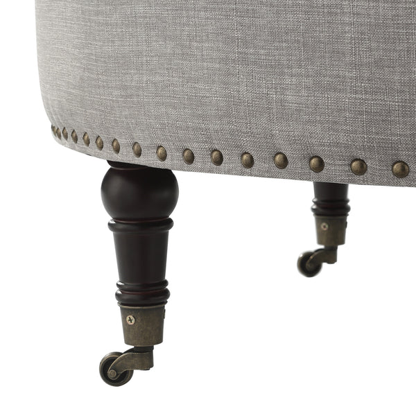 Homeroots 32" Gray Linen And Brown Rolling Tufted Round Storage Grey  487811