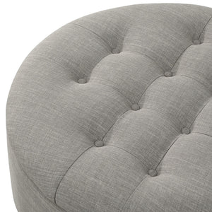 Homeroots 32" Gray Linen And Brown Rolling Tufted Round Storage Grey  487811