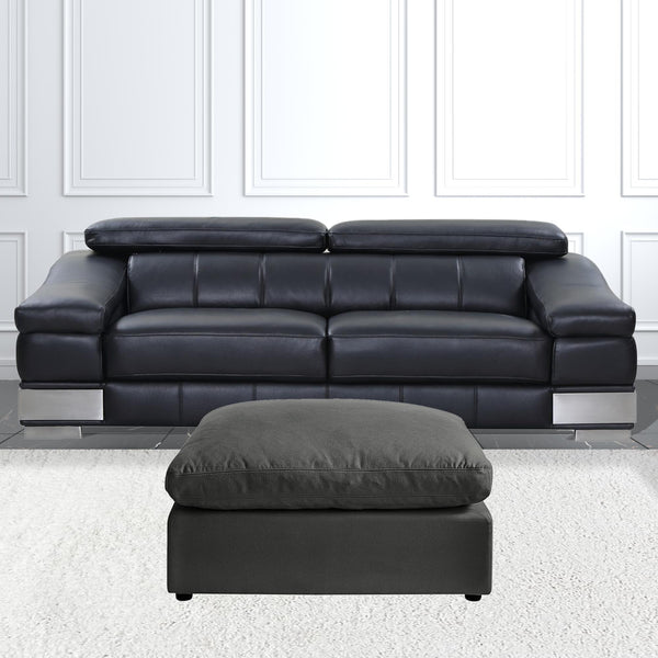 Homeroots 36" Charcoal Linen And Black Ottoman Charcoal  487812
