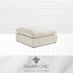 Homeroots 36" White Linen And Black Ottoman Cream White  487813