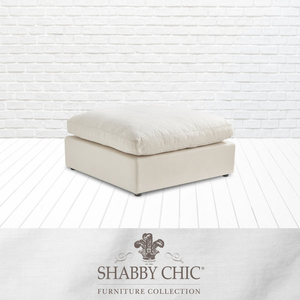 Homeroots 36" White Linen And Black Ottoman Cream White  487813