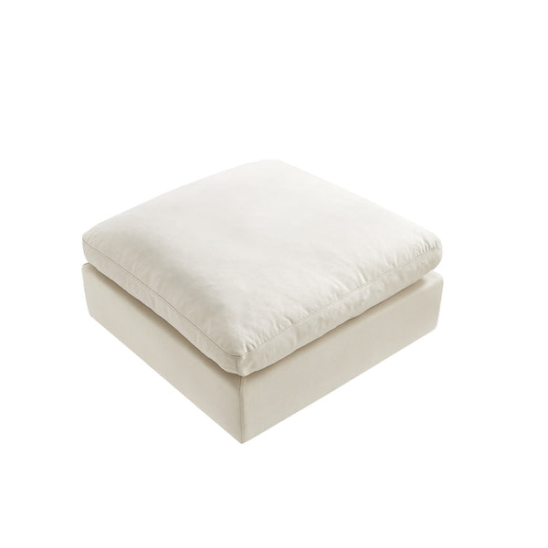 Homeroots 36" White Linen And Black Ottoman Cream White  487813