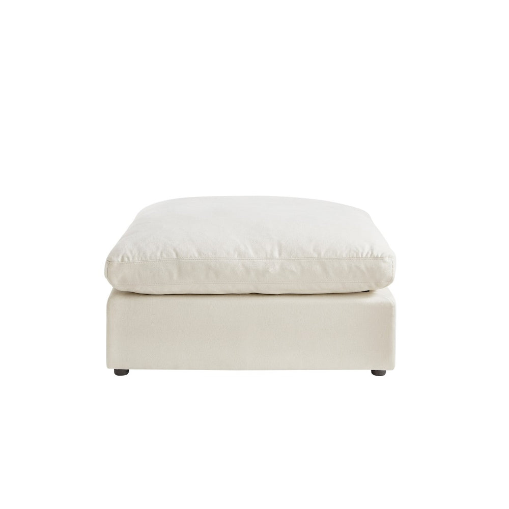 HomeRoots 36" Stylish Linen Ottoman with Black Frame - Versatile Footrest and Extra Seating for Modern Homes Cream White 487813