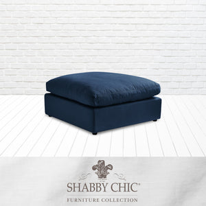 Homeroots 36" Navy Blue Linen And Black Ottoman Navy  487815