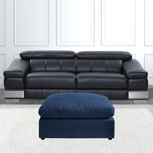 Homeroots 36" Navy Blue Linen And Black Ottoman Navy  487815