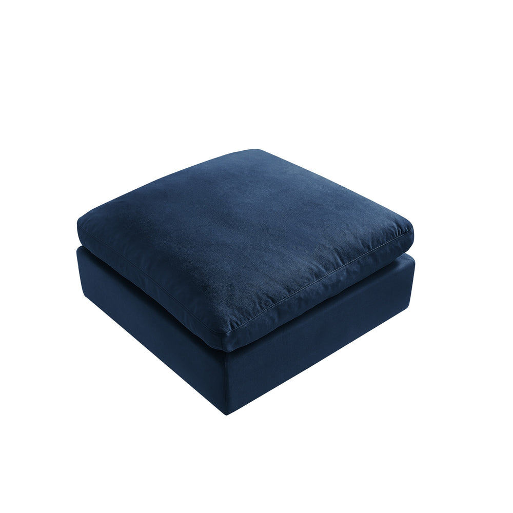 Homeroots 36" Navy Blue Linen And Black Ottoman Navy  487815
