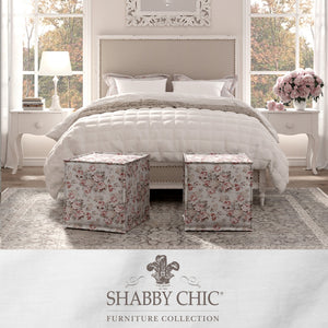 Homeroots 18" Ivory Linen Floral Ottoman Cluster Red  487817