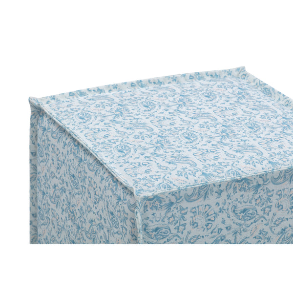 Homeroots 18" Blue Linen Floral Ottoman Indes Blue Ground  487819