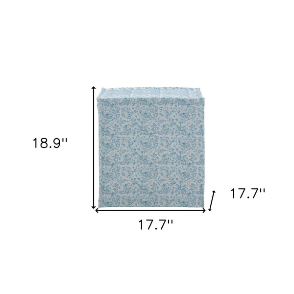 Homeroots 18" Blue Linen Floral Ottoman Indes Blue Ground  487819