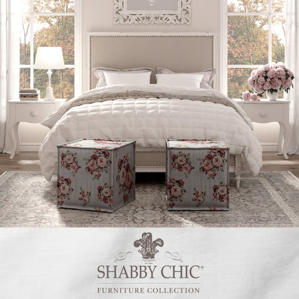 Homeroots 18" Pink Linen Floral Ottoman Manor Floral  487821