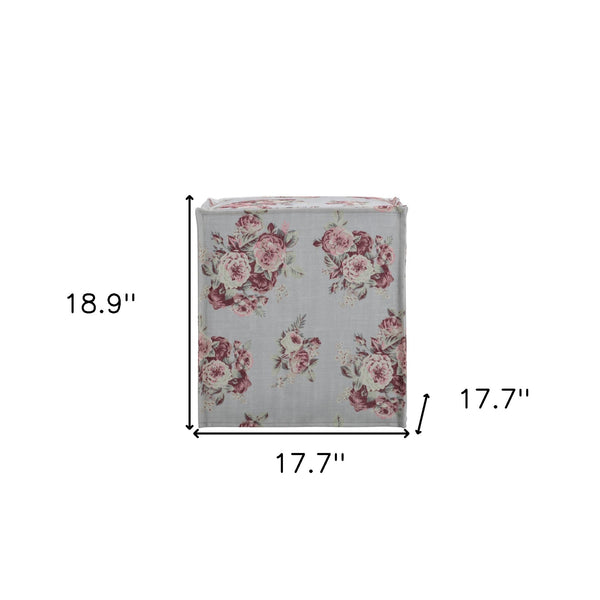 Homeroots 18" Pink Linen Floral Ottoman Manor Floral  487821