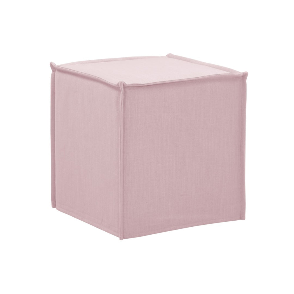 HomeRoots 18" Ivory Linen Floral Ottoman - Stylish Multi-Functional Seating, Perfect for Any Room Decor Light Pink 487822