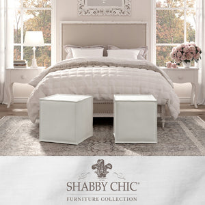 Homeroots 18" White Linen Floral Ottoman Pure White  487824