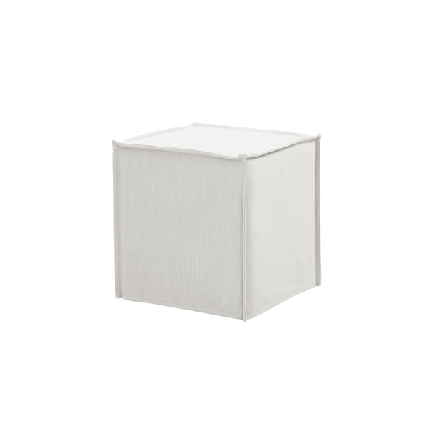 Homeroots 18" White Linen Floral Ottoman Pure White  487824