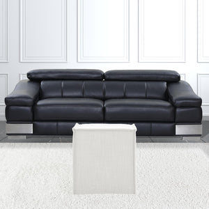 Homeroots 18" White Linen Floral Ottoman Pure White  487824