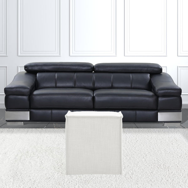 Homeroots 18" White Linen Floral Ottoman Pure White  487824