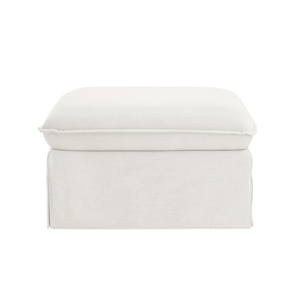 Homeroots 27" White Linen Ottoman Pure White  487828