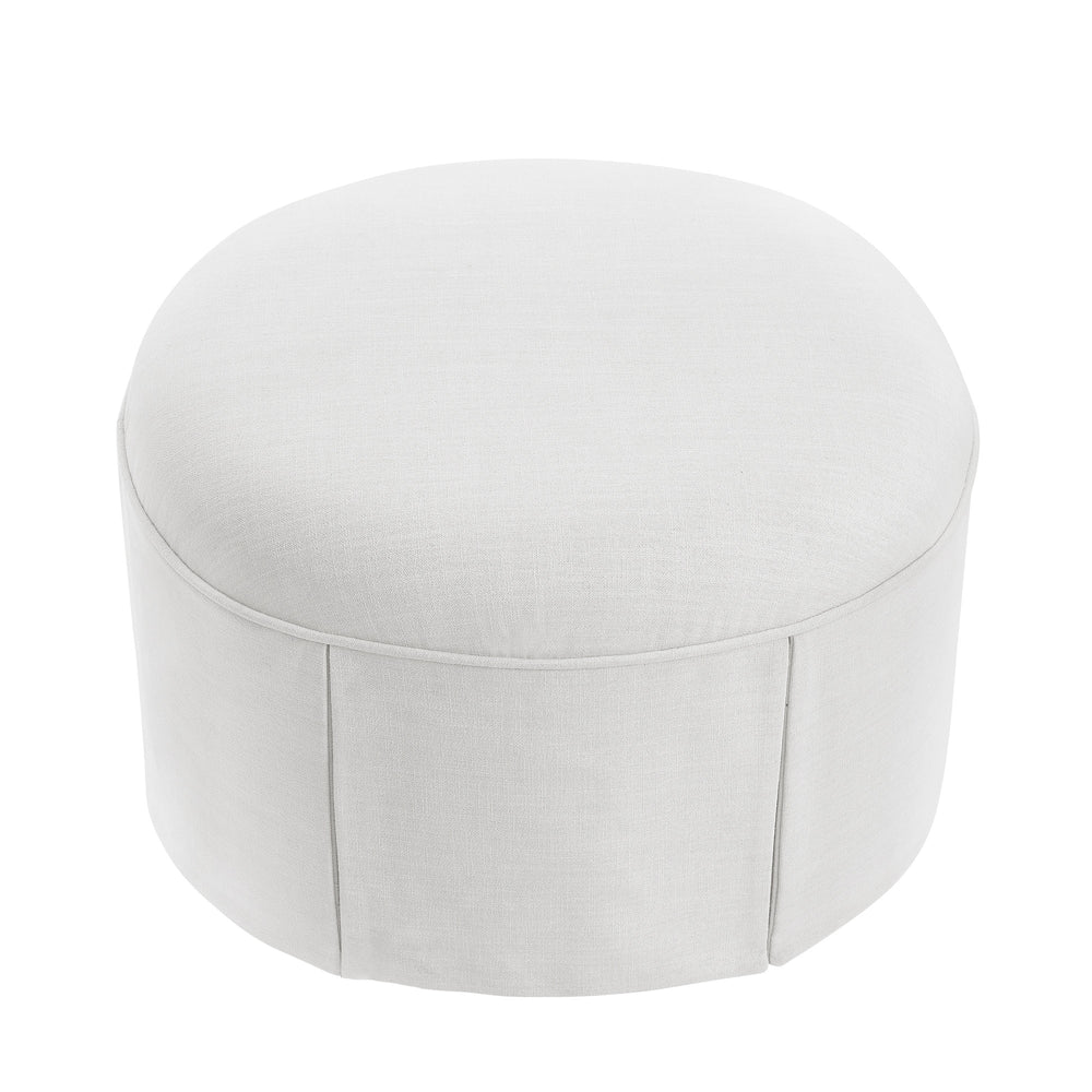 Homeroots 23" White Linen Oval Ottoman Pure White  487833