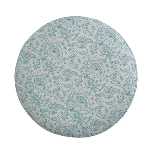 Homeroots 18" Blue Linen Round Floral Ottoman Indes Blue Ground  487835