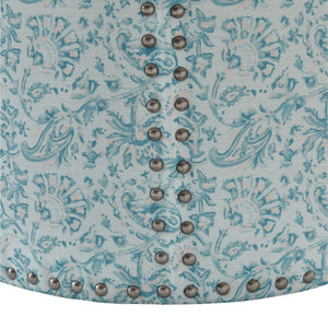 Homeroots 18" Blue Linen Round Floral Ottoman Indes Blue Ground  487835