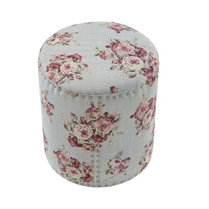 Homeroots 18" Pink Linen Round Floral Ottoman Manor Floral  487836