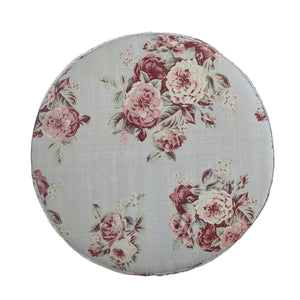 Homeroots 18" Pink Linen Round Floral Ottoman Manor Floral  487836