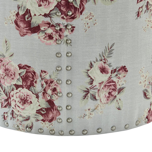 Homeroots 18" Pink Linen Round Floral Ottoman Manor Floral  487836