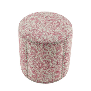 Homeroots 18" Red Linen Round Floral Ottoman Paisley Red  487837