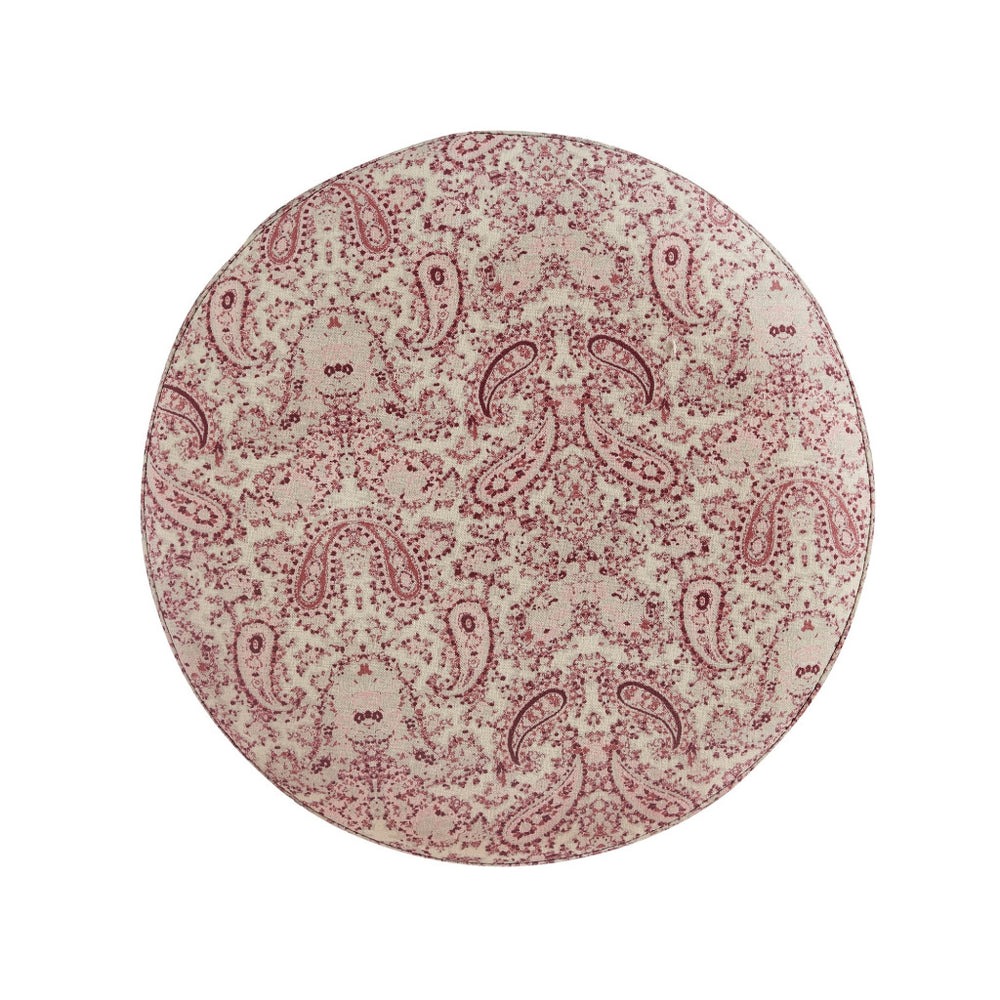 Homeroots 18" Red Linen Round Floral Ottoman Paisley Red  487837