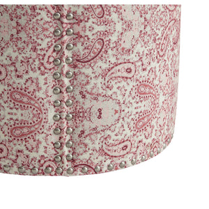 Homeroots 18" Red Linen Round Floral Ottoman Paisley Red  487837