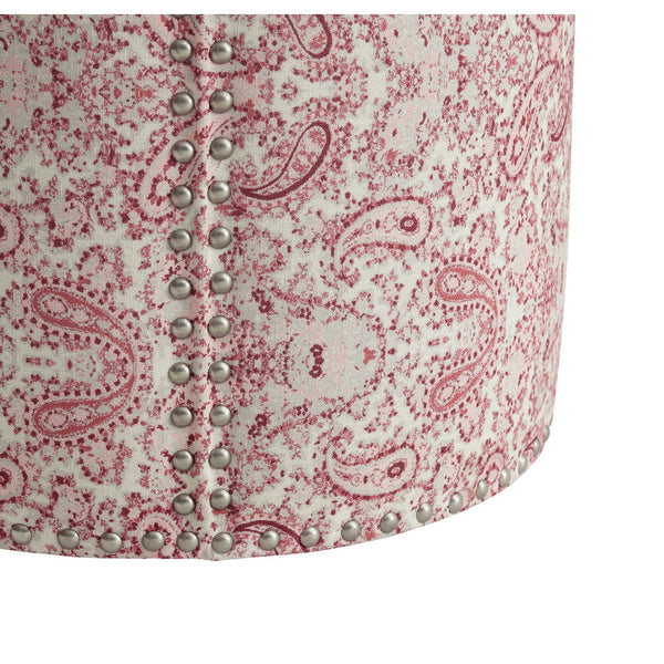 Homeroots 18" Red Linen Round Floral Ottoman Paisley Red  487837