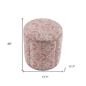 Homeroots 18" Red Linen Round Floral Ottoman Paisley Red  487837