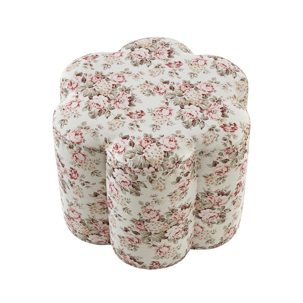 Homeroots 25" Ivory Linen Specialty Ottoman Cluster Red  487839