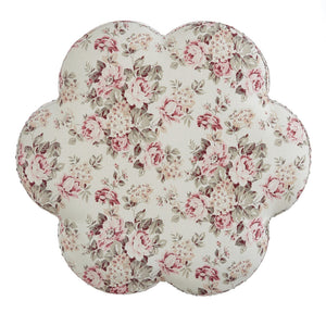 Homeroots 25" Ivory Linen Specialty Ottoman Cluster Red  487839