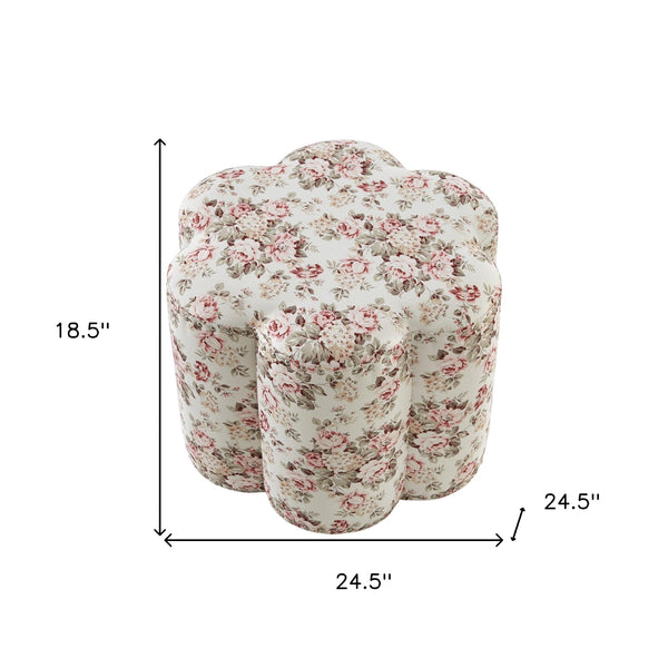 Homeroots 25" Ivory Linen Specialty Ottoman Cluster Red  487839