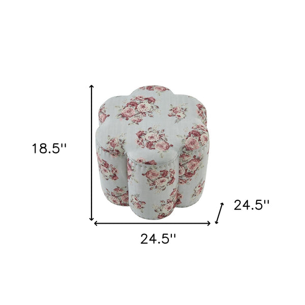 Homeroots 25" Pink Linen Specialty Ottoman Manor Floral  487843
