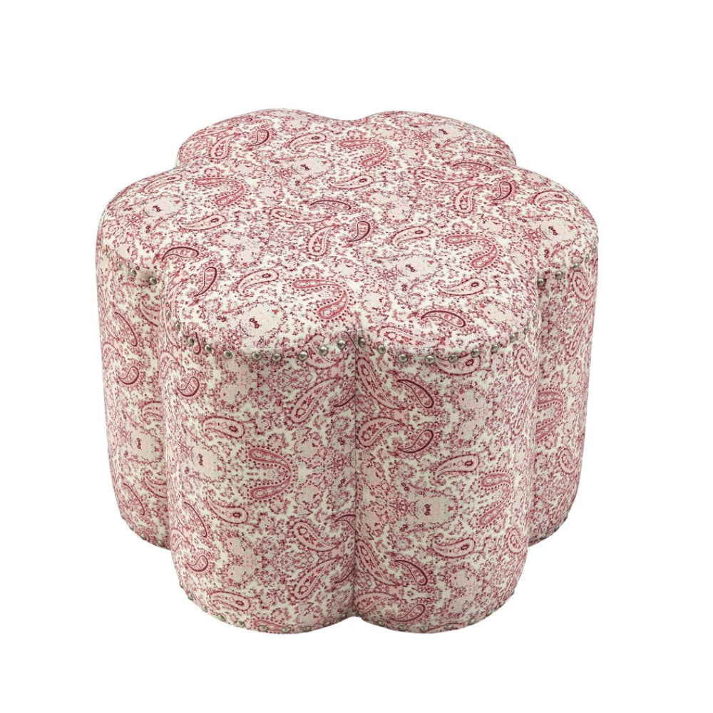 HomeRoots 25" Beige Linen Specialty Ottoman - Elegant Comfort, Versatile Design & Chic Accent for Any Space Paisley Red 487845