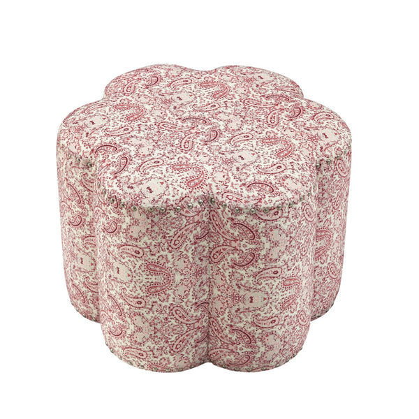 Homeroots 25" Red Linen Specialty Ottoman Paisley Red  487845